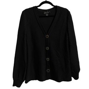 St. John Black Cardigan Sweater Santana Knit Long Sleeves Sz L